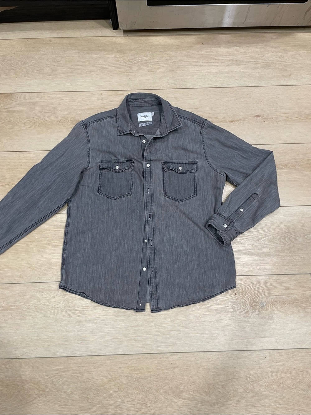 Goodfellow & Co Long-Sleeve Denim Button-Down Shirt Gray Large